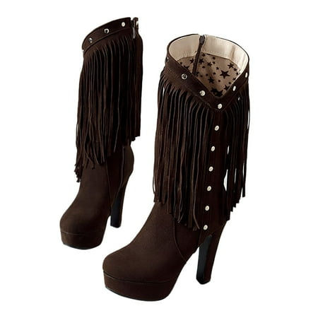 

Gubotare Boots for Women With Heel Women s Mid Calf Western Cowgirl Boots Embroidered Cowboy Ankle Boots Stacked Heel Cowgirl Knee Boots (Brown 8.5)