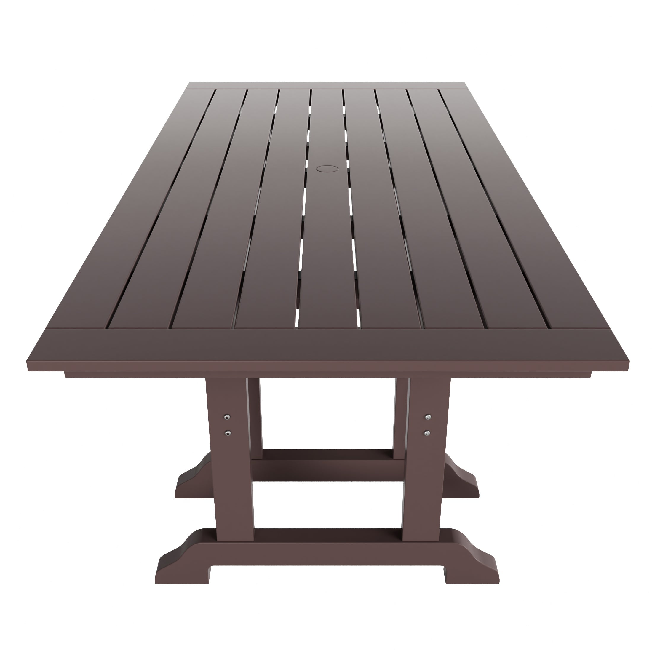 WestinTrends Ashore 6 Pieces Adirondack Patio Dining Set with Bench, All Weather Poly Lumber Slatted Outdoor Furniture Set, 71" Trestle Table and 4 Adirondack Chair and Outdoor Bench, Dark Brown