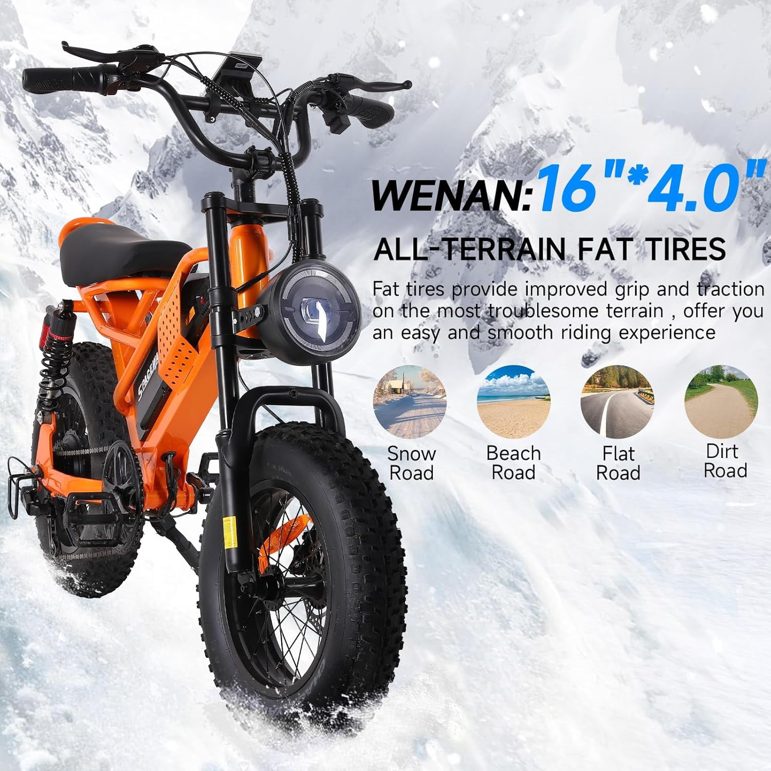 Spacewalk M6 Electric Bike M6 for Teens/Adults,48V 15Ah Removable Battery,1500W Peak Motor,21.7mph,16"Fat tire Ebike Dual Suspension UL2849