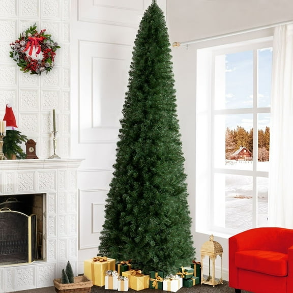 Naomi Home Vienna Slim 9 ft Pre-Lit Artificial Christmas Tree with Space-Saving Narrow Profile
