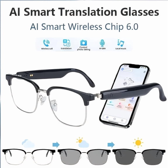 AI for smart Glasses with Voice Assistant & Real-Time Translation In 164 Languages - Ultra-Long Battery Life, Built-in Microphone & Speaker, for smart Polarized Lenses
