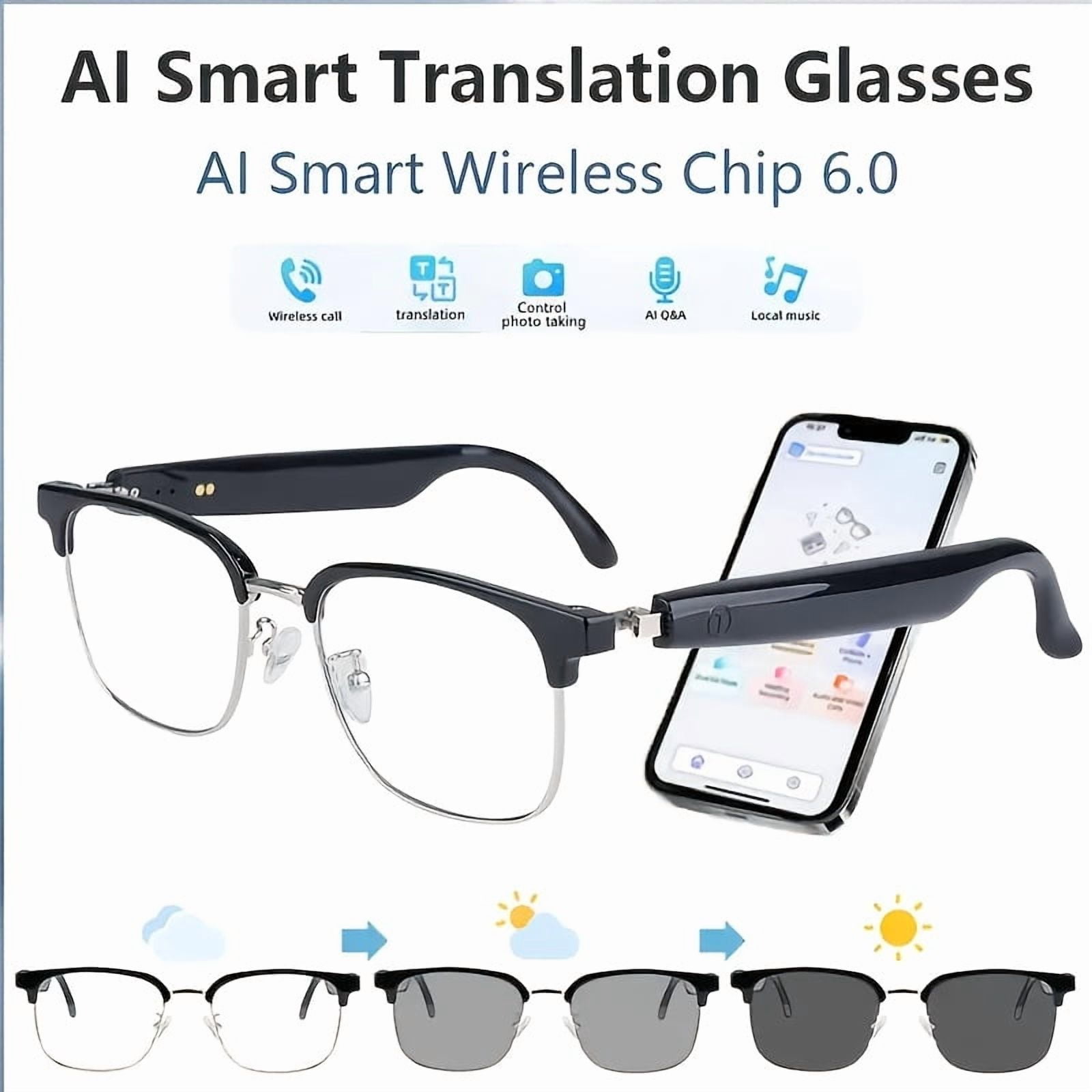 AI for smart Glasses with Voice Assistant & Real-Time Translation In 164 Languages - Ultra-Long Battery Life, Built-in Microphone & Speaker, for smart Polarized Lenses