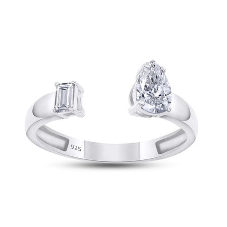 AFFY Toi Et Moi Engagement Ring 1/2 Carat Pear & Emerald Shape Lab Grown Diamond Bypass Wedding Ring For Women In 14K White Gold Over Sterling Silver Jewelry (0.50 Cttw)-6.5