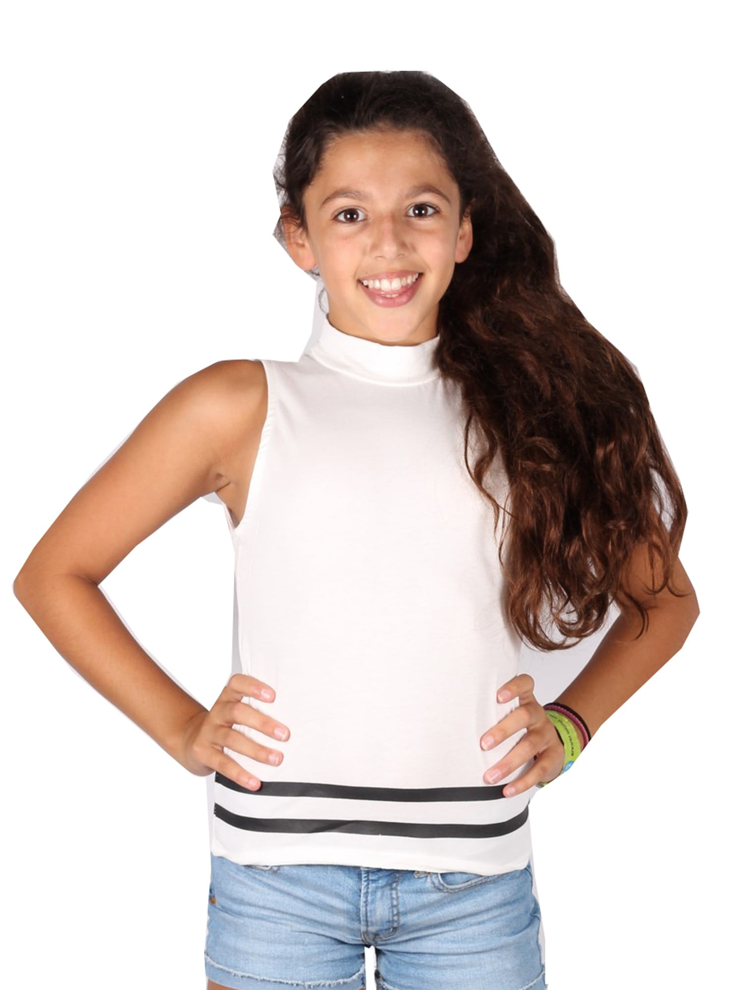 white turtleneck sleeveless top