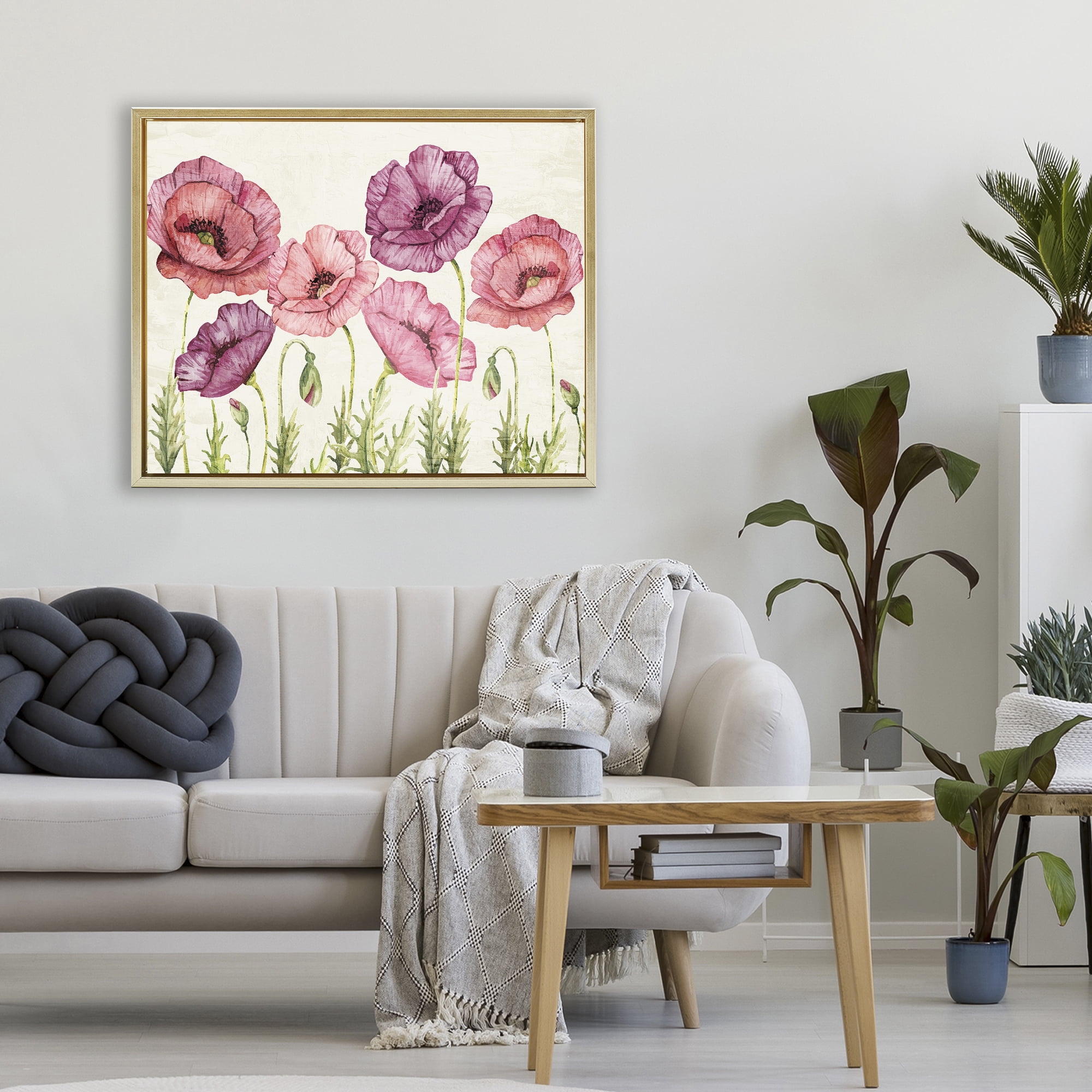 Stupell Industries Poppy Days Vintage Blooms Gold Framed Floater Canvas Wall Art, design by Kim Allen