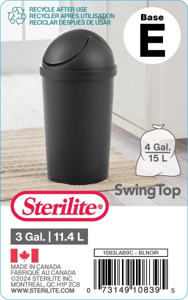 Sterilite 11.4 L Black SwingTop Wastebasket