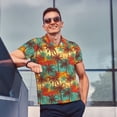 thumbnail image 3 of Kdxio Colorful Hawaii Palms Print Men's Short Sleeve Polo Shirt,Midweight Men's Shirt, 3 of 6