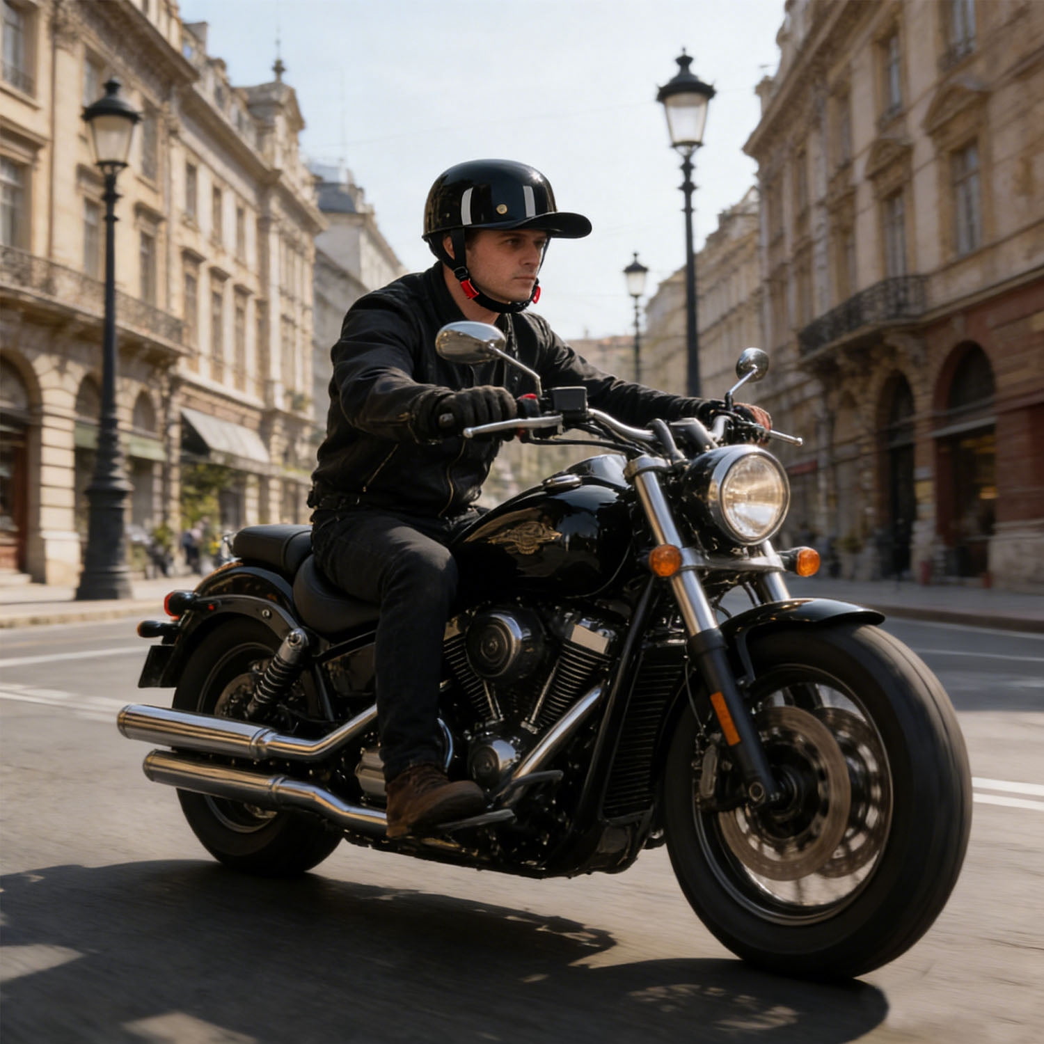 Adult unisex black semi motorcycle helmet, transport approved, baseball cap style for motorcycles and electric vehicles.（XL 61-62cm）