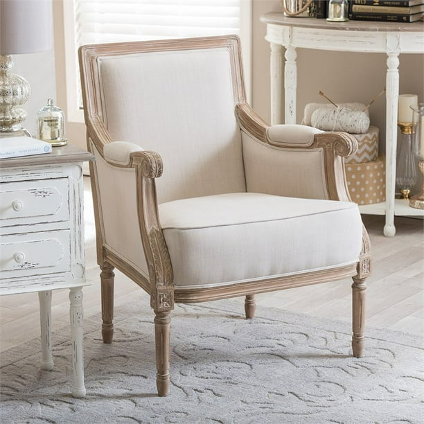 Bowery Hill Traditional French Accent Chair in Light Beige and Brown Walmart