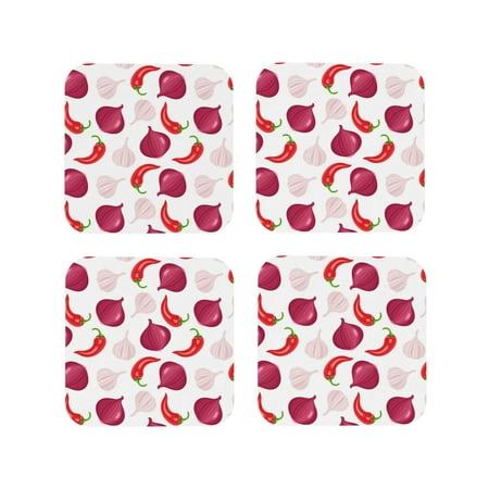 

Leather Coasters Set of 4 - Chili Pepper onion Print Lightweight Non-Slip Drink Coasters for Desk Anti-Scalding Desk Cup Coasters for Office Table Decor Square