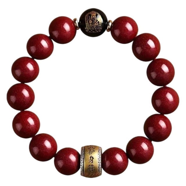 Pulsera Zodiac Tiger Cinabrio con cuentas de arena de oro morado