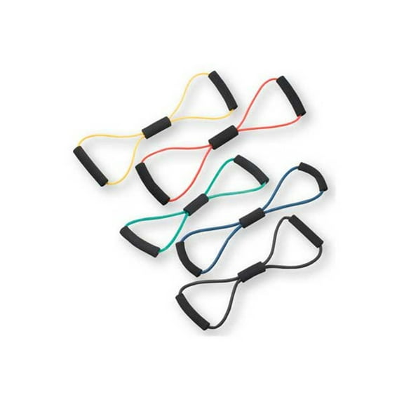 CanDo Bowtie exercise tubing, 22", 5 pc set (1 ea: yellow through black)