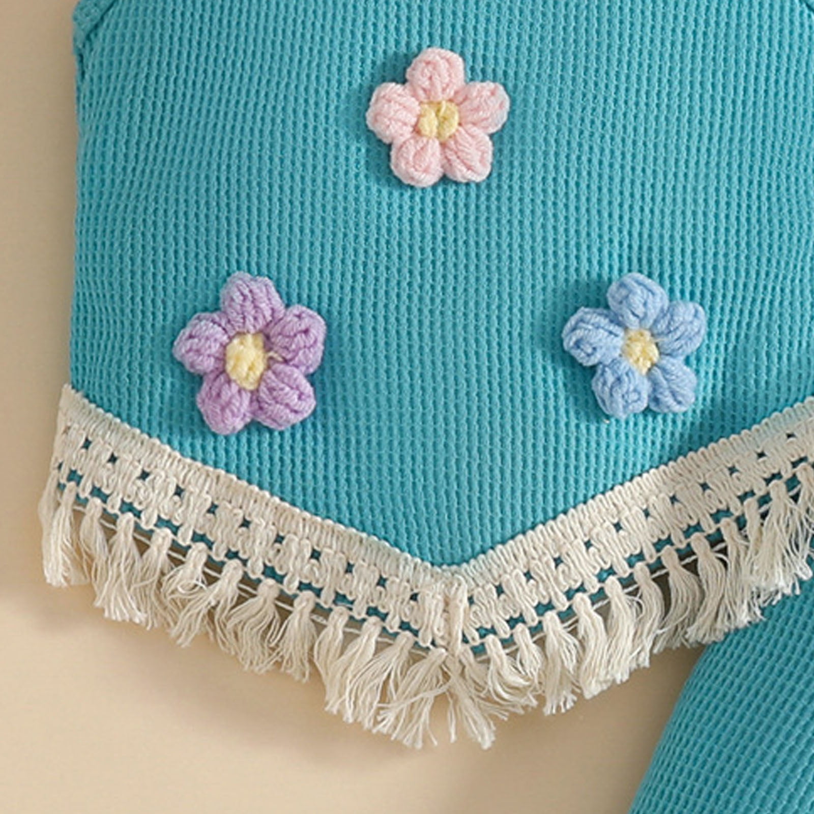 Faraee Toddler Baby Girl 2 Piece Summer Outfit Tassel Flower Cute Clothes Sleeveless Vest Tops Flare Leg Pants Casual Clohing Set Mint Green Size 6-9 Months