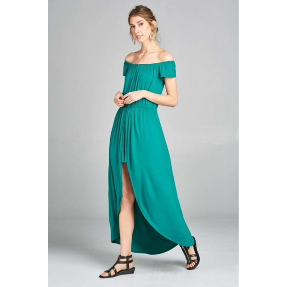 Off Shoulder Solid Jersey Romper Maxi Emerald ' M
