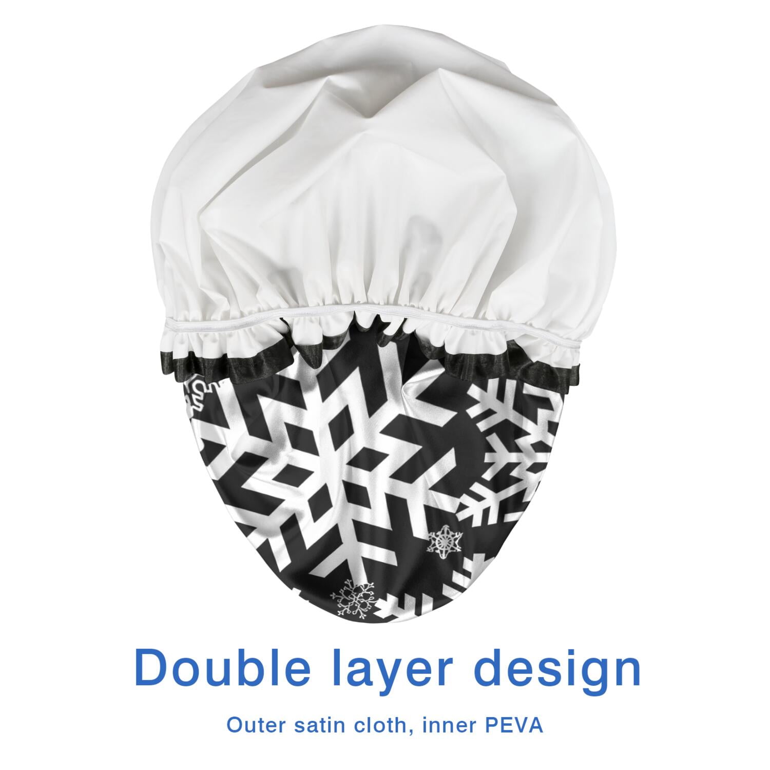Shower Caps,Black Christmas Snowflake Pattern Waterproof Shower Cap for Women 4 Pieces,Double Reusable Hair Cover for Shower PEVA Elastic Stretch Hem