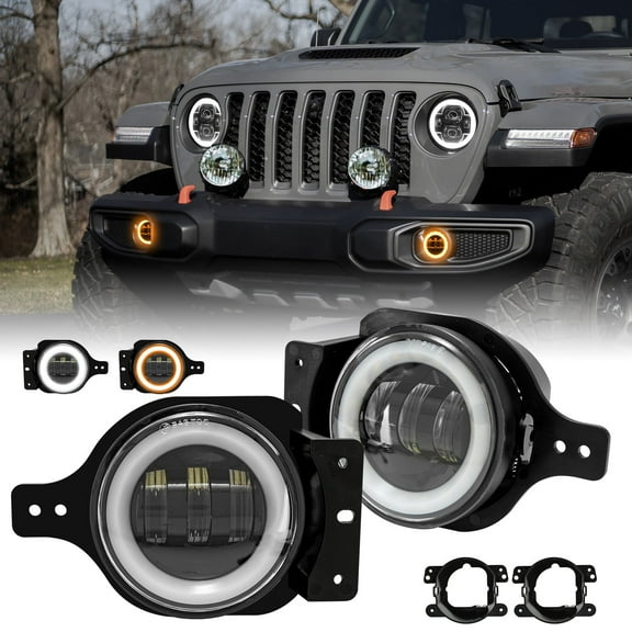 Sunpie Jeep Wrangler 4" LED Fog Lights with DRL & Amber Turn Signal for 4XE JL JLU JT Gladiator (2pcs/set)