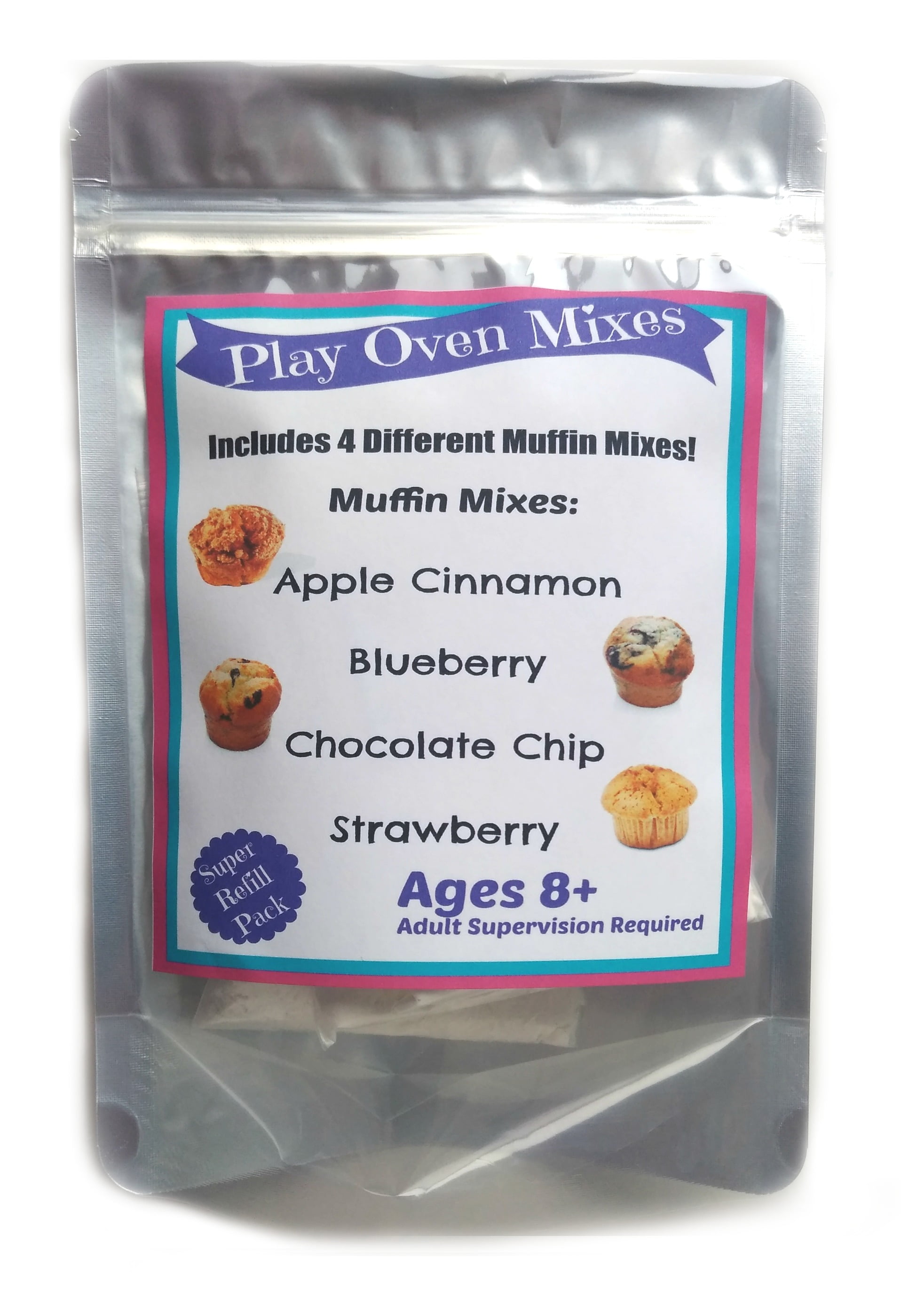 Children's Easy to Bake Oven Mixes Play Toy Real 4 Muffin Super Pack Refill Kit Apple Cinnamon Blueberry Chocolate Chip Strawberry Ultimate Set Cooking Baking Supplies Net Wt 4.0 oz