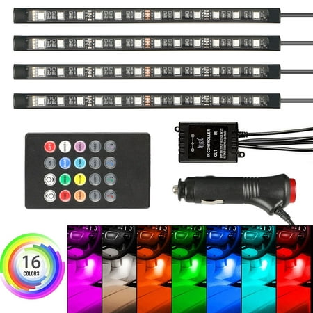 4-pack 12 LED Car Interior Atmosphere Neon Lights Strip Music Control+IR Remote