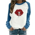 thumbnail image 2 of Pntutb Ladies Fashion Casual Raglan Pullover Casual Lip Print Fleece Sudadera Manga larga Ladies top Pntutb Pntutb-5546, 2 of 6