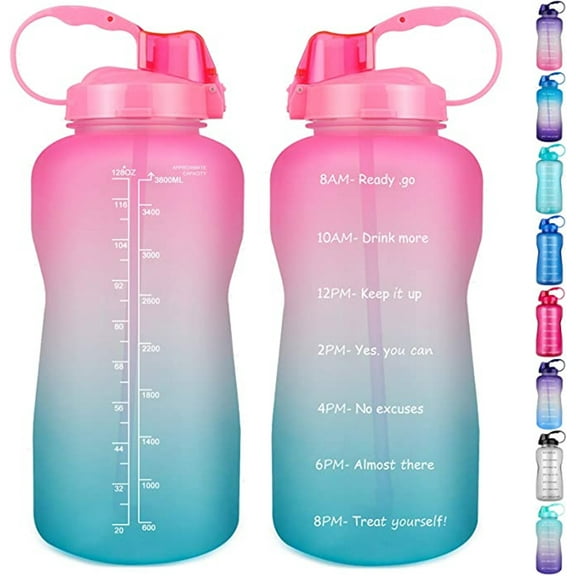 AMERTEER 2.2L Motivational Water Bottle with Straw&Time Maker,Leakproof &BPA Free Water Bottle Perfect for Fitness,Gym,Sports (Pink&Green)
