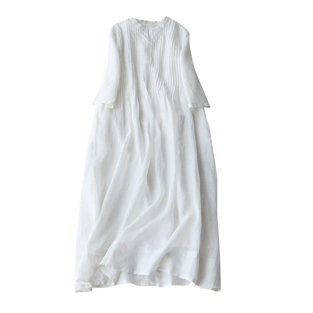 TSADFHJI Jupes Longues pour Femmes Hiver Mode Été Élégante Col en V Plissé Robe Décontractée à Manches Courtes TG Blanc