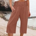 thumbnail image 2 of cfhntfmh Lounge Pants for Women Buttons Smocked Elastic Waist Loose Capri Pants Wide Leg Beach Trousers with Pockets, 2 of 5