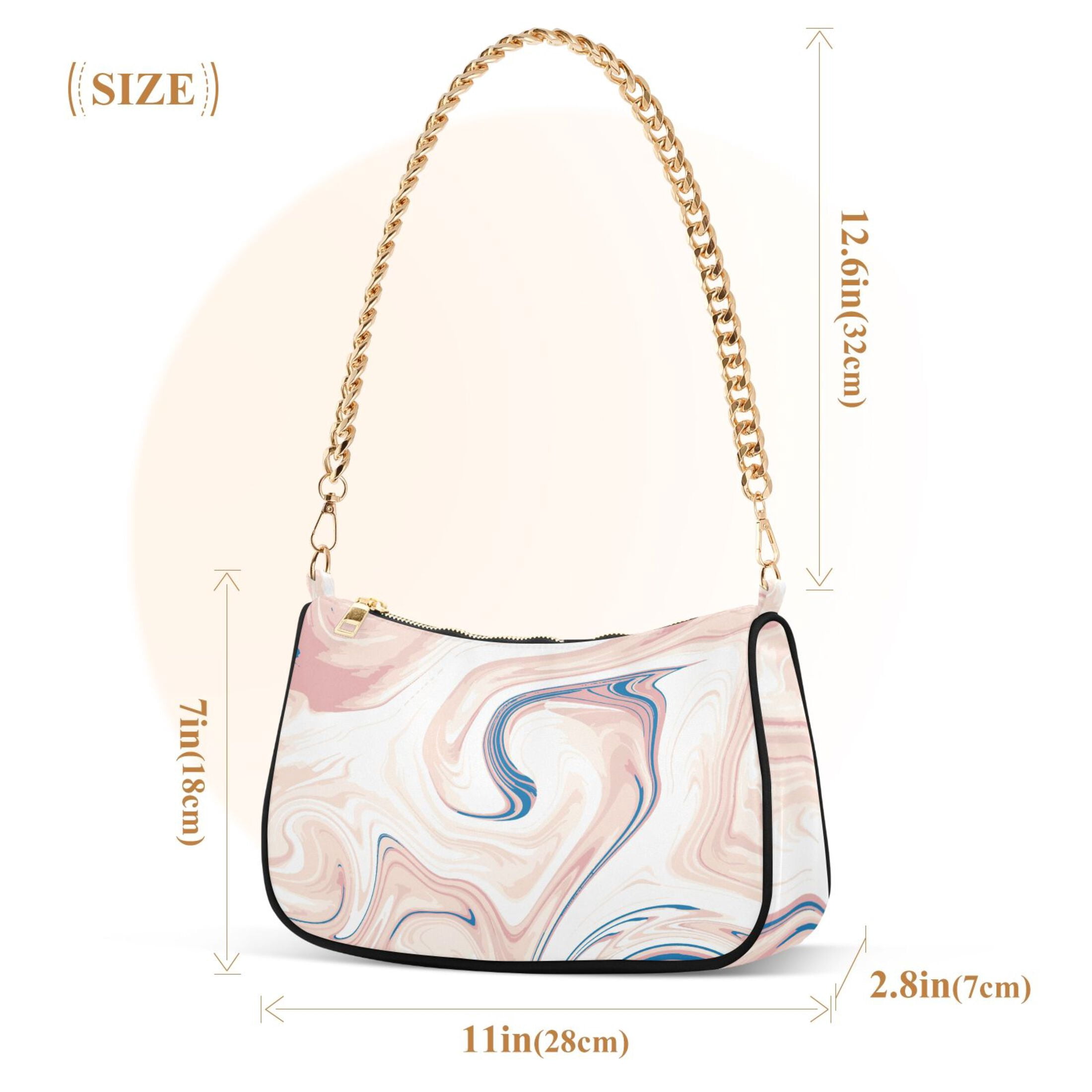 Beige Tan Marble Womens Chain Shoulder Bag Tote Handbag Clutch Hobo Purse with Zipper for Travel Casual
