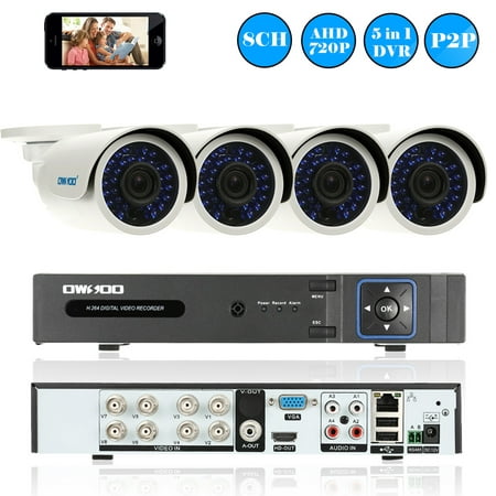 OWSOO 8CH 1080P Hybrid NVR AHD TVI CVI DVR Security System P2P Cloud Onvif Network Digital Video Recorder+4*720P Infrared Bullet Camera+4*60ft Cable Plug&Play APP PC CMS Browser View Motion (Best Security App For Pc)