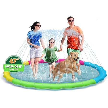 Splash Pad for Kids and Dogs, 87'' Extra Large Splash Pad for Toddlers 1-3 and Kids Ages 4-8, Non Slip Thicken Sprinkler Dog Pool Summer Outdoor Water Toys for Backyard