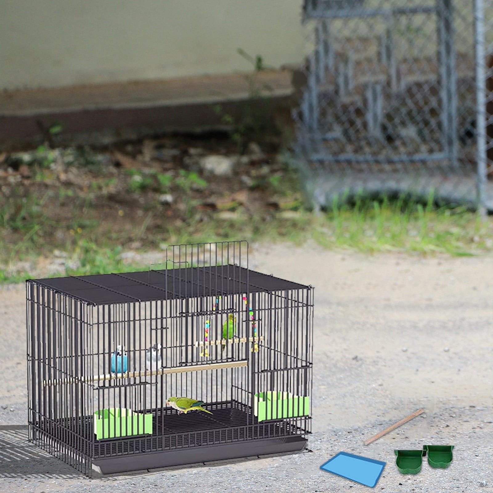 15 Inch Stackable Metal Bird Cage with Carry Handle & Slide-Out Cleaning Tray, Spacious Indoor Aviary Enclosure for Budgies Cockatiels Conure Lovebirds Finch Canaries Small Parrots 1 Pack