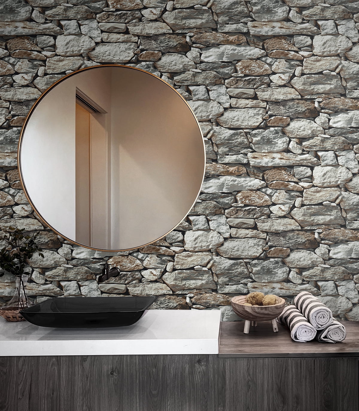 NextWall Stone Wall Peel and Stick Wallpaper (Gray)