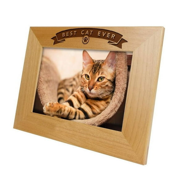 Best Cat Ever Picture Frame Engraved Wood Cat Picture Frame,Cat Memorial Picture Frame,Cat Lover Gift,Cat Birthday,Cat Lover,Cat Dad/Mom,Cat Birthday (4x6 Horizontal)