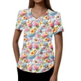 thumbnail image 2 of Nurse Uniforms Women，Womens Scrub Tops - Short Sleeve V-Neck Easter Printed Scrub Top Women Uniform Shirts with Side Pockets，Pink，XXL, 2 of 4