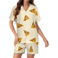 thumbnail image 1 of PRIYAL Pizza Pieces Painted Silk Women Pajama Set Short Sleeve Comfy Pjs Sets 2 Piece Lounge Set, 1 of 4