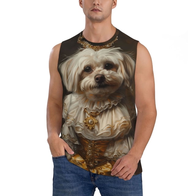 Balery Regal Dog In Royal Attire Camisetas sin mangas para hombre, absorbe la humedad y protege contra el mal olor.-X-Large