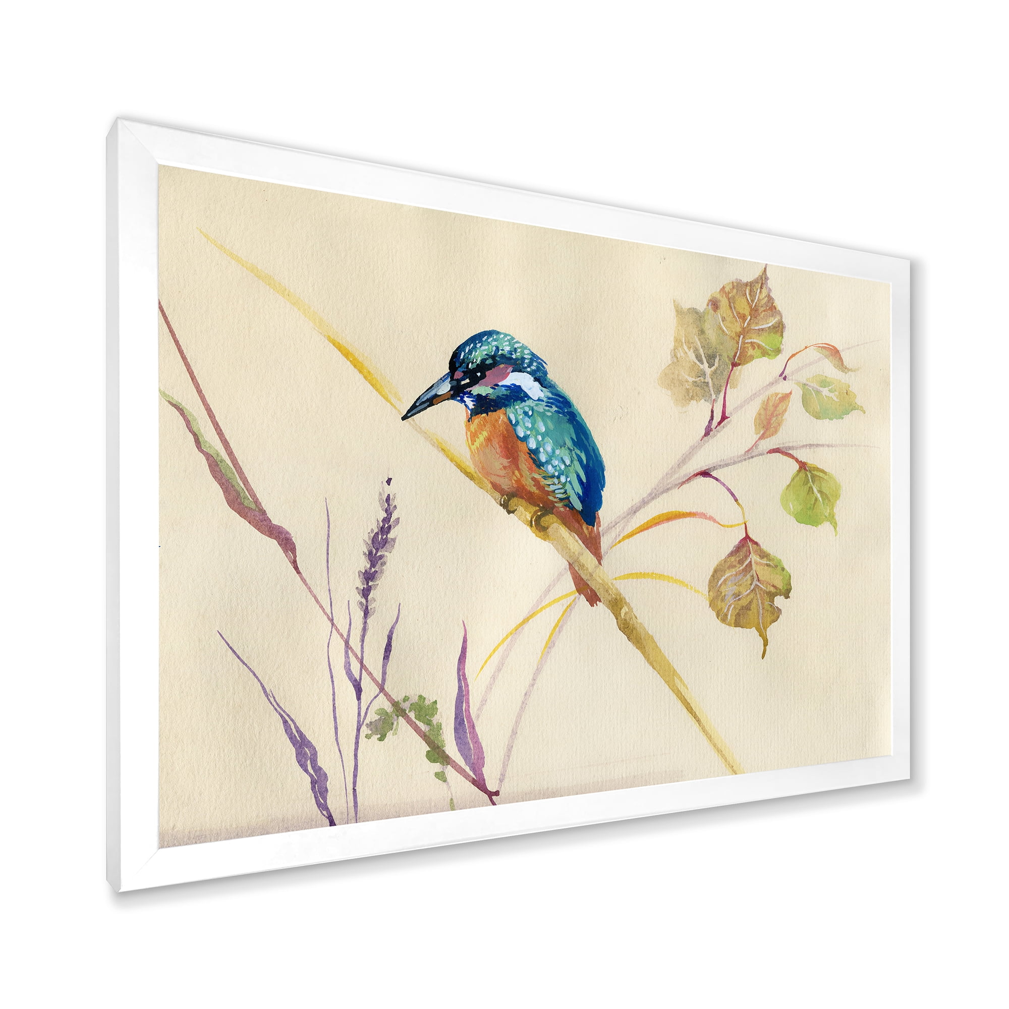Designart 'Common Kingfisher Bird On Branch' Traditional Framed Art Print
