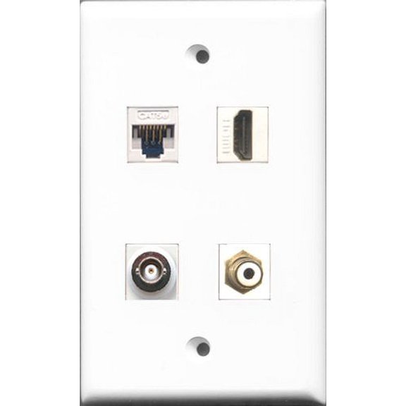RiteAV - 1 Port HDMI and 1 Port RCA White and 1 Port BNC and 1 Port Cat5e Ethernet White Wall Plate