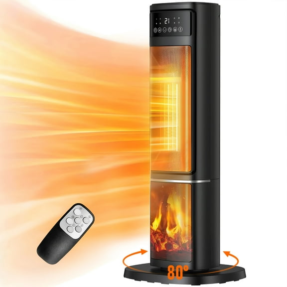 Vebreda 1500W Electric Ceramic Tower Space Heater with Remote, Black