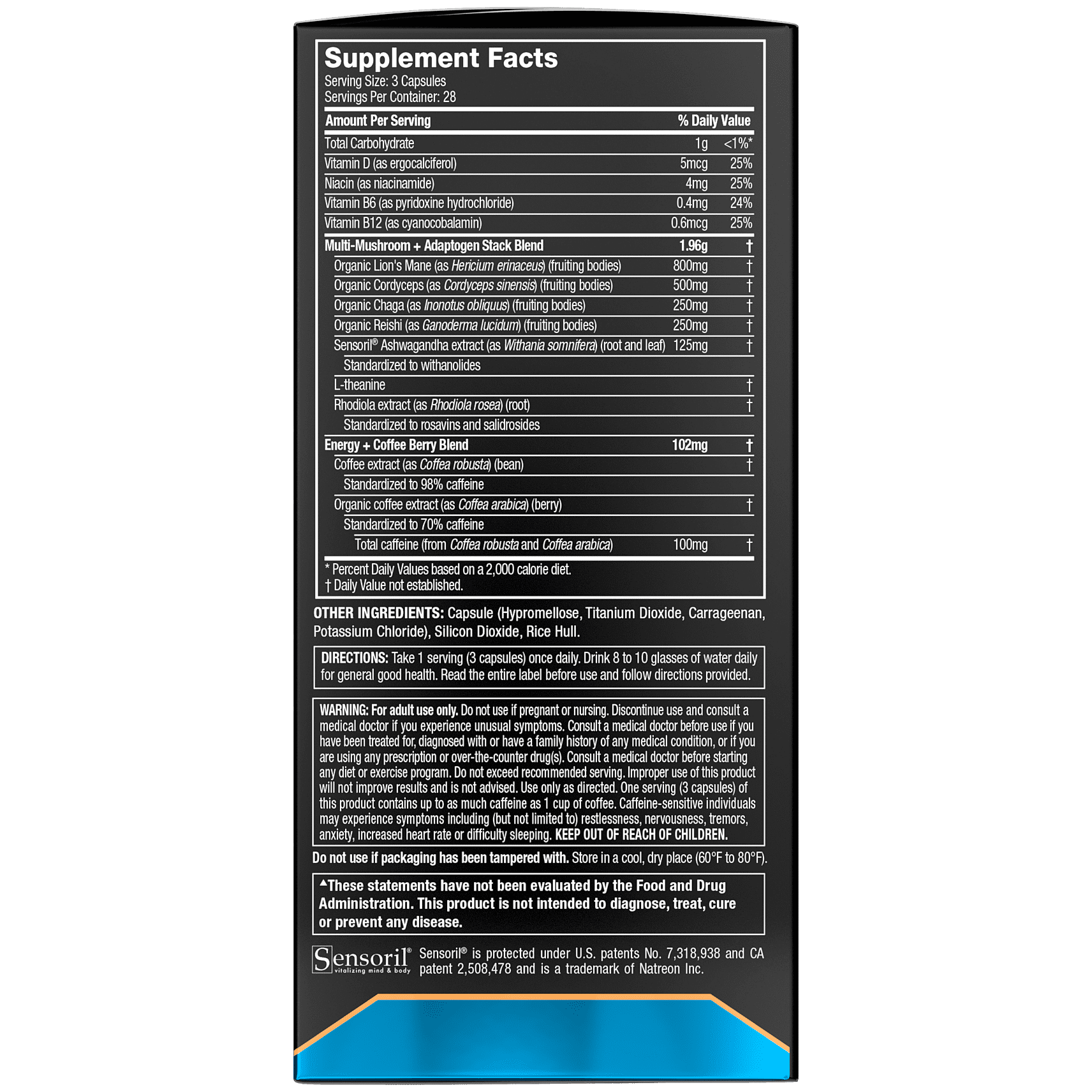 Multi Mushroom + Adaptogen Supplement - Chaga, Reishi, Cordyceps, Lions Mane and Ashwaganda - Energy and Enhanced Focus, 28 servings (84ct)