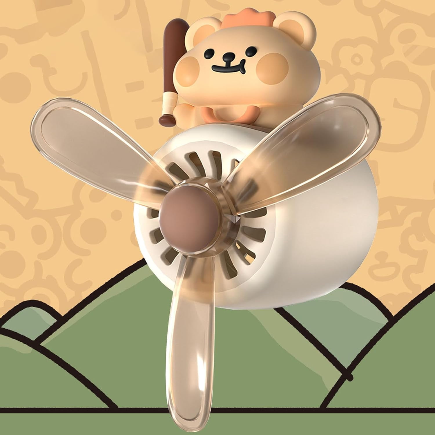 Cute Bear Duck Pilot Car Air Fresheners, Bear Duck Air Vent Clips, Cartoon Pilot Rotating Car Diffuser Decorations, Auto Air Conditioner Outlet Clips with 2 Packs Replacement Tablets