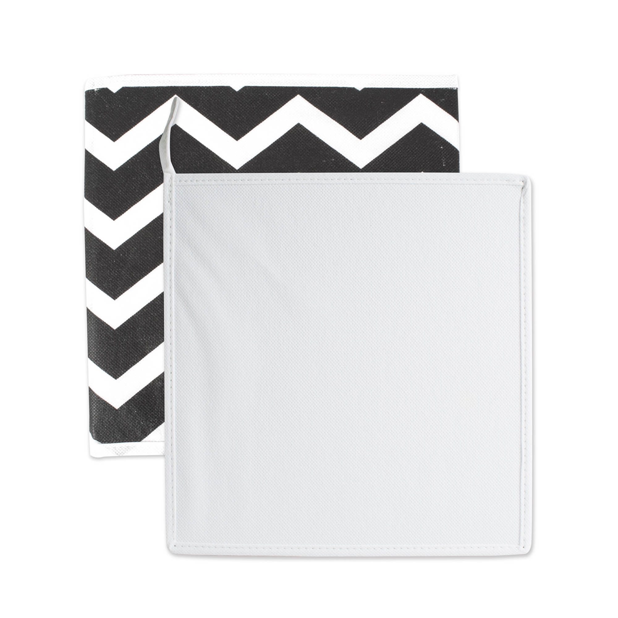 DII 11" Square Nonwoven Polyester Cube Chevron Storage Bin in Black (Set of 2)