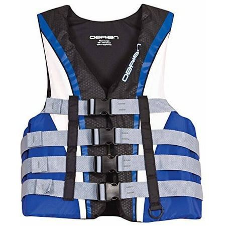 - O'Brien Men's 4 Buckle Nylon Pro Life Vest (Blue/White/Black, Medium, Chest 36-40-Inch)