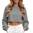 thumbnail image 2 of Women's Plus Size Corduroy Long Sleeve Crew Neck Top Cropped Loose Casual, 2 of 9