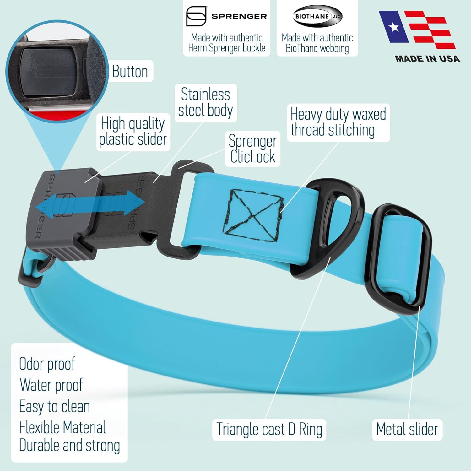 Waterproof Dog Collar with  Stainless Steel Quick Release Buckle – Heavy Duty Tactical Durable Collar for Dogs – Comfortable and Safe Pet Collar W1 L 15-25"
