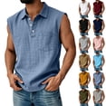 thumbnail image 3 of Zimjoy Henley Tank Tops Mens Relaxed Fit Soft Cotton Linen Sleeveless Tank Polo Shirts Lightweight Breathable Collared Vests Light Gray L, 3 of 3