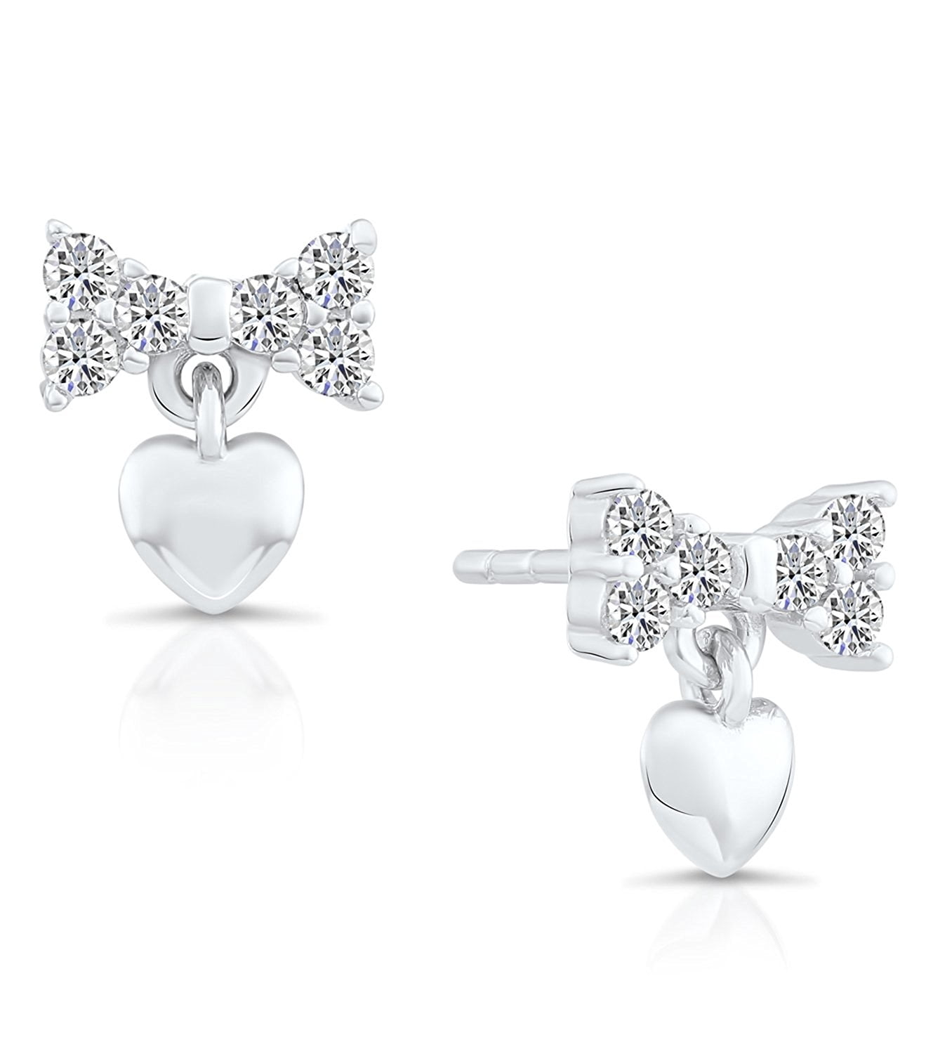 Art and Molly Small Sterling Silver Bow and Heart Dangle Stud Earrings