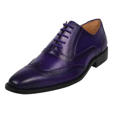 

LIBERTYZENO Mens Wingtip Classic Genuine Leather Formal Oxford Shoes Purple