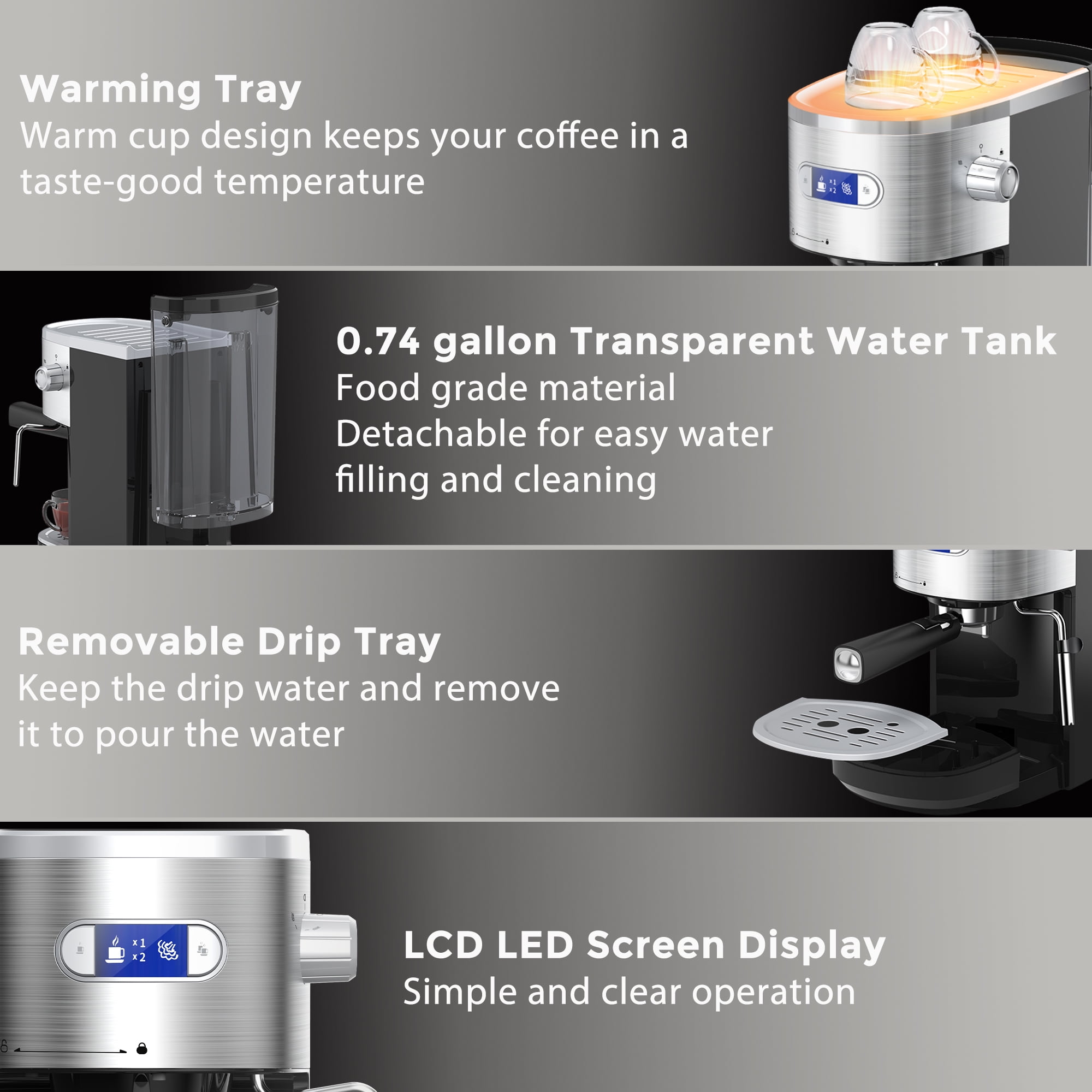 Moifoi 20-Bar Espresso Machines Semi-Automatic Espresso Machines with Milk Frother Steam Wand