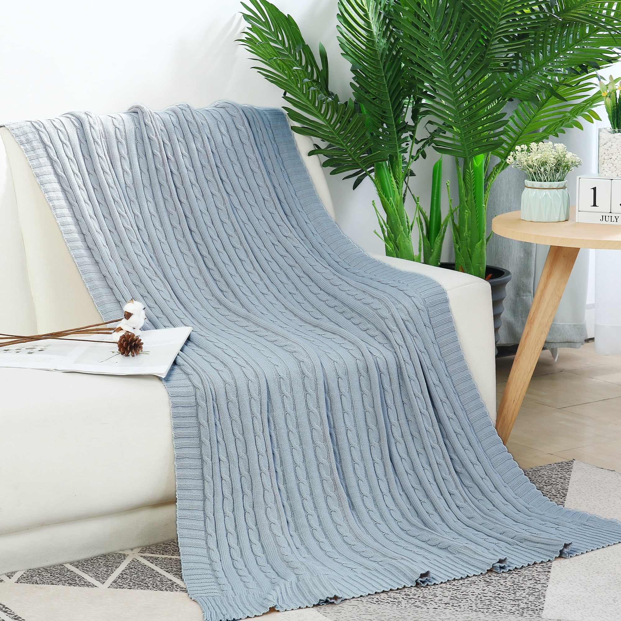 Details about / Soft Warm 100/% Cotton Cable Knit Throw Blanket for Couch Bed Sofa Home Decor NEW
