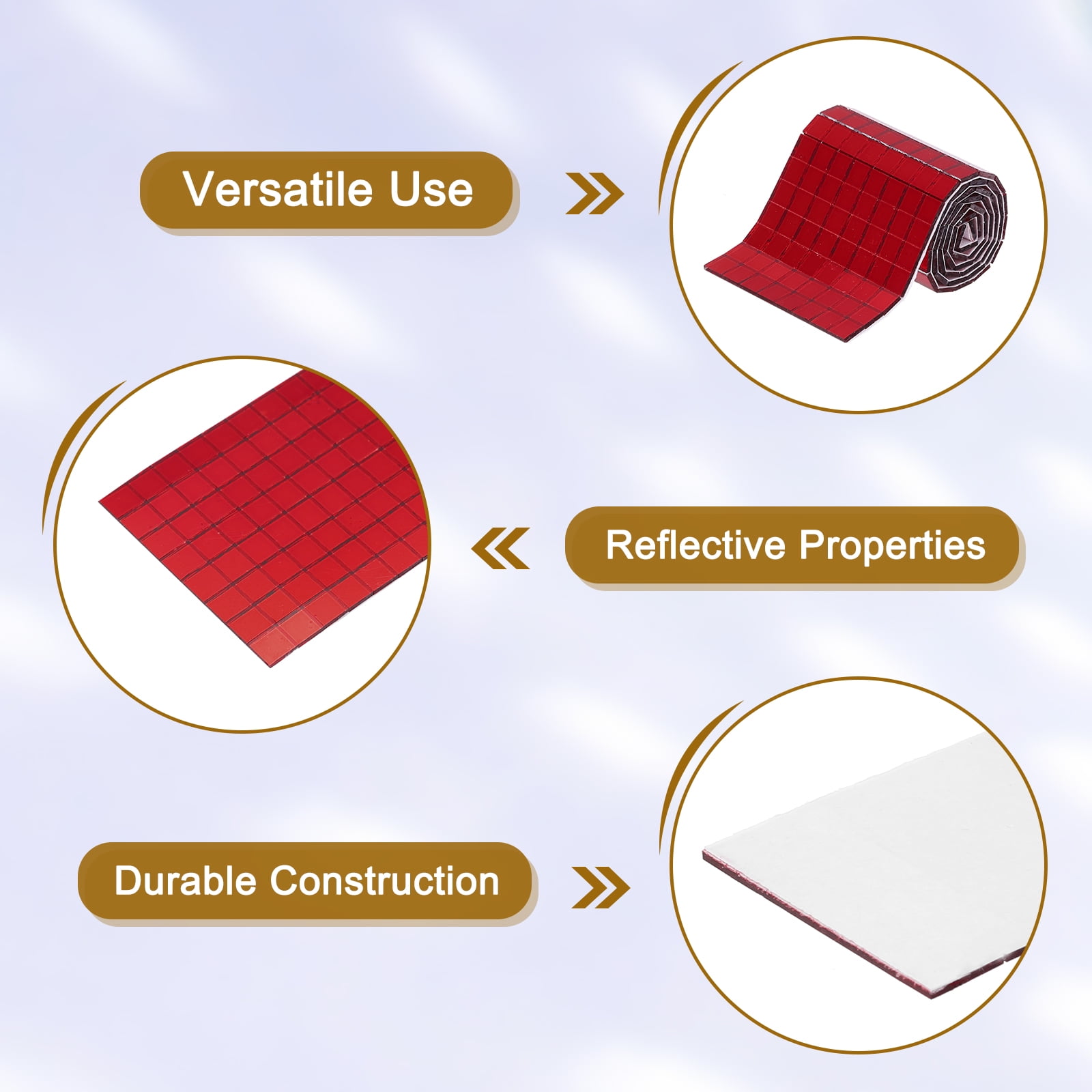 Uxcell 7200 PCS Glass Mirrors Disco Ball Tiles Self-Adhesive Wine Red Mirror Mosaic Tiles 5 x 5mm, 15 Sheet